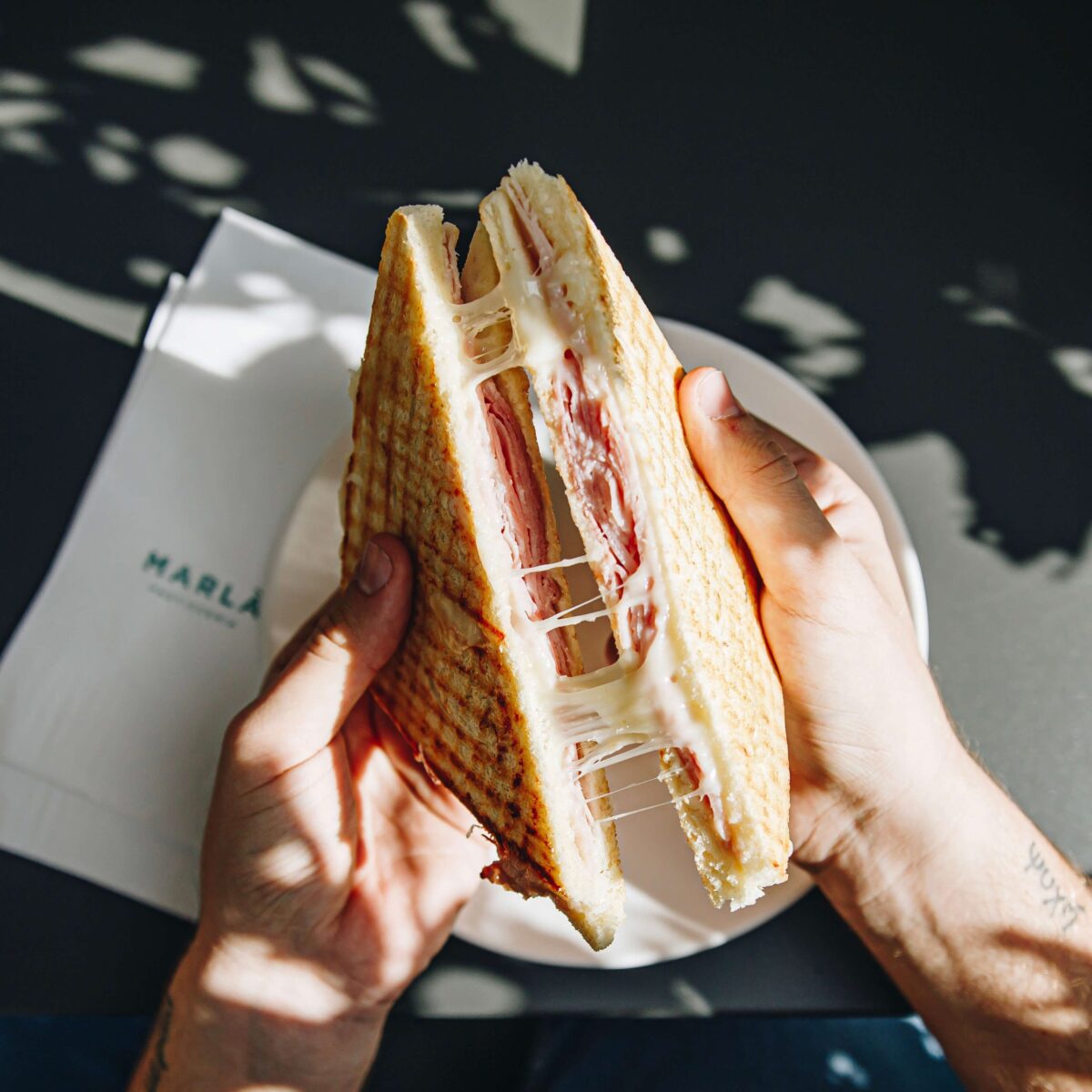 Toasted ham and cheese sandwich